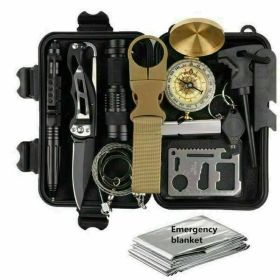 13-In-1 Outdoor Emergency Survival Kit for Camping Hiking Tactical Gear Case Box Set