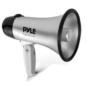 Pyle Battery-Operated Compact and Portable Megaphone Speaker with Siren Alarm Mode (Silver)