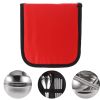 1 set of Portable Chopsticks with 1 Spoon, a Stainless Steel Bowl with Storage Bag for Camping Cooking Outdoor Tableware (Red Bag)