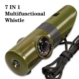 7-in-1 Multifunctional Survival Whistle With LED Light; Compass; Thermometer; Magnifying Glass; Mirror