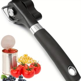 Stainless Steel Can Opener - Multifunctional Kitchen Gadget for Effortless Opening of Cans, Smooth Edge Safety Can Opener, Ergonomic Soft Grips Handle