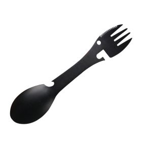5-in-1 Portable Fork/Spoon Multi-Function Camping Tool Stainless Steel Titanium Spork Outdoor Can Opener Outdoor Tableware Serrated-Knife For Hiking