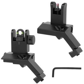 45 Degree Offset Rear & Front Flip Up Fiber Optics Aluminum Sights with Red Green Dots Fits Picatinny Weaver Rail