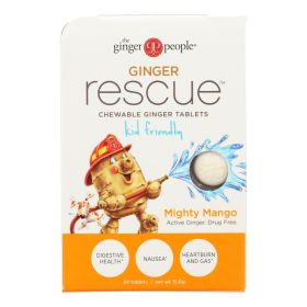 Mighty Mango Ginger Rescue Chewable Tablets for Kids by The Ginger People – Drug Free, Digestive Health, 24 Chewable Tablets - Case Of 10