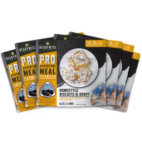 6 Count of ReadyWise Pro Adventure Meal Pouches of Homestyle Biscuits & Savory Pork Gravy with Sausage