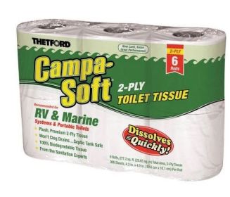 Thetford Campa-Soft RV & Marine Toilet Paper, Quick Dissolving - 6 Rolls