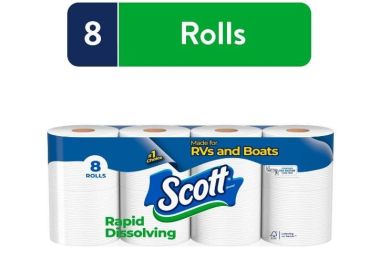Scott Rapid-Dissolving Toilet Paper for RV's & Boats, 8 Double Toilet Paper Rolls