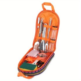 19Pcs Camping Cooking Utensil Kit / Portable Picnic Cookware / Outdoor Kitchen Equipment / Gear for Campfire Barbecue / Appliances with Storage Bag