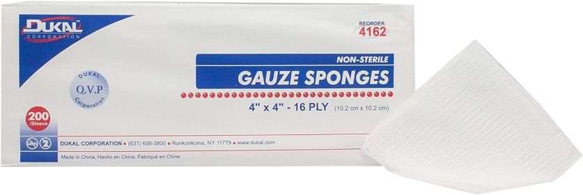100% Cotton Woven Gauze Pads 4" x 4". Pack of 200 – 16-ply. Non-Sterile