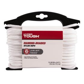 Hyper Tough Nylon Blend Diamond Braid Rope, White, 1/4" x 50', 1 Each