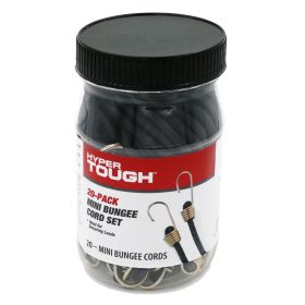 Hyper Tough 20 Pack of 10 inch Mini Bungee Cord Set in Plastic Jar