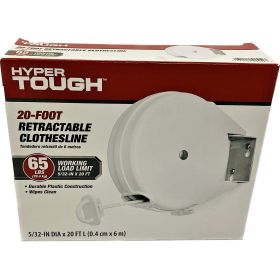 Hyper Tough Retractable 20 foot Clothesline - Made from Durable White Plastic