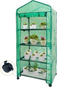 Mini Greenhouse - 4 Tier Small Portable Greenhouses Kit with Caster Wheels and Roll-up Zipper PE Cover