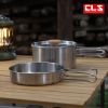 Stainless Steel pot with folding handle, a portable frying pan and soup pot for camping, home, picnic, cookware set