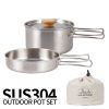 Stainless Steel pot with folding handle, a portable frying pan and soup pot for camping, home, picnic, cookware set