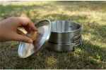 Stainless Steel pot with folding handle, a portable frying pan and soup pot for camping, home, picnic, cookware set