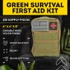 Green Survival First Aid Kit of 255 Supply Pieces / Emergency Survival Kit for Tactical First Aid