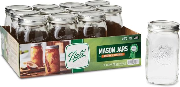 Ball Canning Wide Mouth Quart (32 ounces) With Lids and Bands - (Case Of 1) - 12 Count