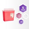 Pack of 5 Translucent Red Sharps Container with Biohazard Symbol 10.5 x 4.75 x 10.75 Sharps Disposal Container with Locking Lid