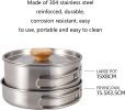 Stainless Steel pot with folding handle, a portable frying pan and soup pot for camping, home, picnic, cookware set