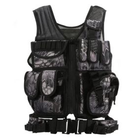Tactical Vest, Military-Grade Combat Armor Vests MOLLE, Airsoft Plate Carrier, Swat Vest for Outdoor Hunting Fishing CS Training Vest (Option: Black python pattern)