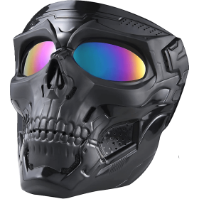 Skull Mask Full Face Tactical Masks (Color: Black+Colourful-Lens)