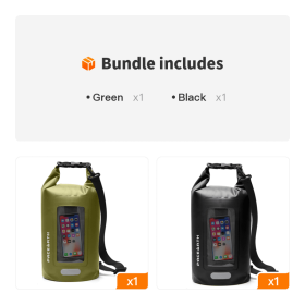 Waterproof Dry Bag 10L/20L/30L; Fishing Bag With Clear Phone Case; Roll Top Lightweight Floating Backpack Dry Sack; Keeps Gear Dry For Water Activity (Color: Green+Black)