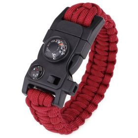 Outdoor Paracord Survival Parachute Cord Bracelet with Small Built-in Compass (Color: Red)
