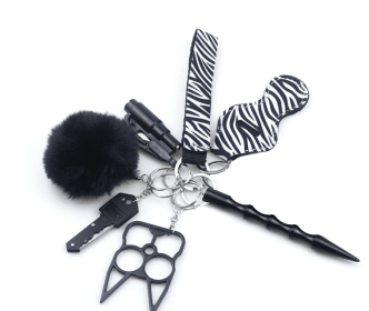 Women's Hand Sanitizer Bag Zinc Alloy Anti-wolf Bar Alarm Key Chain (Color: Zebra suit)