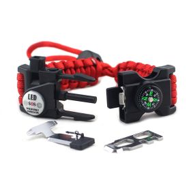 Paracord Braided Adjustable Multi-Tool Survival Bracelet (Color: Red)