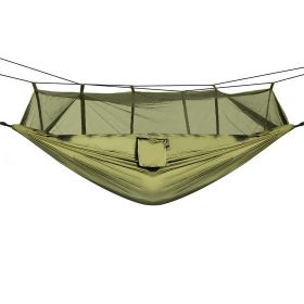 600lbs Load - 2 Persons Hammock with Mosquito Net for Outdoor Hiking, Camping / Portable Nylon Swing Hanging Hammock Bed (Color: Green)