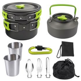 2-3 People Outdoor Teapot / Coffee Set Pot / Combination Camping Folding Pot Cookware Set (select: k05-green)