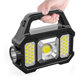 Portable Camping or Home Flashlight / Lantern, Multi-Modes, Solar Powered, USB Rechargeable, Emergency Light (Color: Black A, Type: Flashlights)