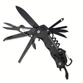 16-in-1 Multifunctional Pocket Knife Set with Keychain Holder, Scissors, Bottle Opener, Saw, and Camping Combination Tool - Essential Outdoor Gear (Color: Black)