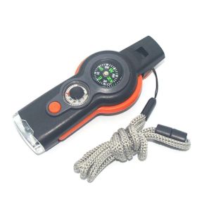 (1 piece) 7-in-1 Safety Whistle; Magnifier; Flashlight & Compass For Emergency Survival Hiking (Color: Orange)