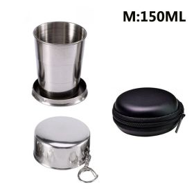Stainless Steel Folding Cup; Portable Ultralight Collapsible Travel Cup; Outdoor Retractable Drinking Cup & EVA Case Set; Foldable Cup With Keychain (size: M 150ML)
