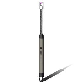 Flameless Lighter - Rechargeable USB - LED Battery Display; Safety Switch; Wider Arc For Cooking, Fireworks (Color: Grey)