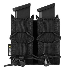 9mm /.40 Caliber MOLLE Single or Dual Stack Adjustable Open-Top Pistol Mag Pouch Compatible w/ Various MOLLE Tactical Belts (Color: Black, size: Double)