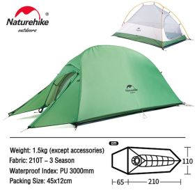 Naturehike Cloud Up 1, 2, orsh 3 People Tent Ultralight 20D Camping Tent Waterproof Outdoor Hiking Travel Tent Backpacking Cycling Tent (Color: 1 Person Green)