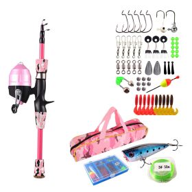 Kids Fishing Pole Starter Kit (Telescopic Fishing Rod and Reel Combo Kit with Tackle Box 56Pcs) Fishing Lures for Boys & Girls (Pole Length: 1.2m/4ft, Color: Pink)