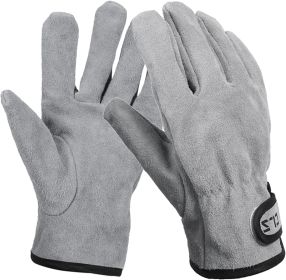 Outdoor Leather Work Gloves Cowhide or Pigskin for camping, fire pits, BBQ'ing, heat insulating but breathable labor protection gloves (select: Gray - Pigskin material)