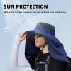 Men's Outdoor Wide Brim Fishing Hat - Foldable Sun Protection Cap with Removable Neck Flap - Mesh Sun Hat