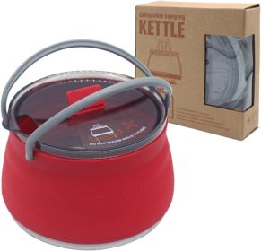 Silicone folding kettle portable for outdoor camping with open fire for boiling water - cookware (Color: Silicone cookware-red)
